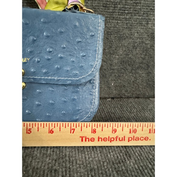 Alice Yardley Blue Ostrich Embossed Leather Top Handle Bag with Scarf Accent - Picture 10 of 11